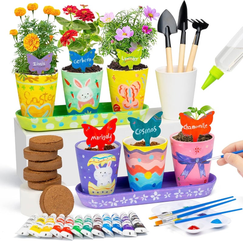 RGBDOT Kids Gardening Set Paint and Plant Stoneware Flower Growing Kit with 6 Pots and Gardening Tools Arts and Crafts for Kids Ages 8-12 Best Children’s Day Gift for Girls Boys Ages 5 6 7 8 9 10 - Image 1